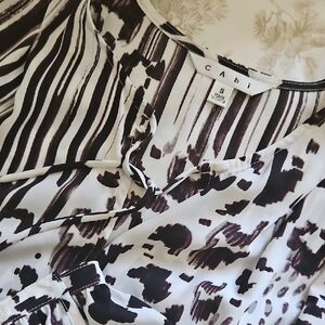 CAbi Brown and White Leopard Spots Patterned Blouse